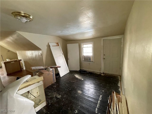 interior space with dark wood-style flooring