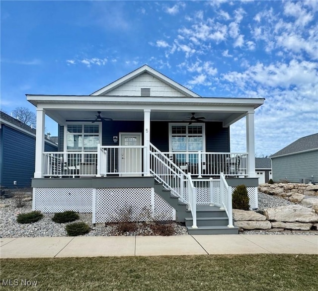 view of front of house featuring a porch and ceiling fan