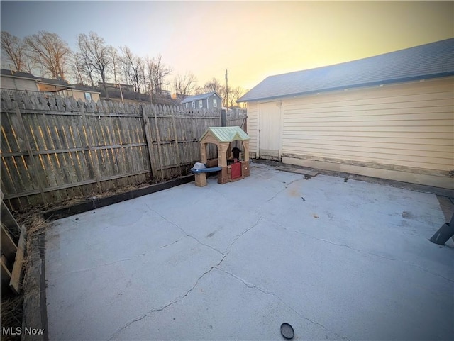 patio terrace at dusk with fence