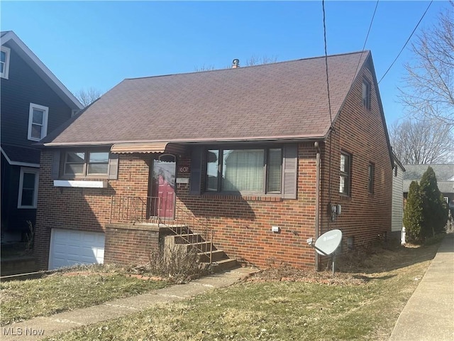 view of front of property featuring brick siding and a shingled roof