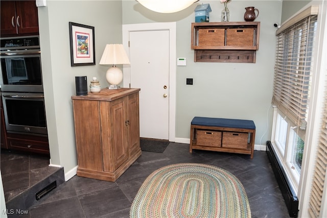 entryway with baseboards and baseboard heating