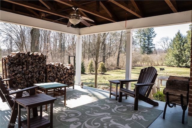 view of patio / terrace with a gazebo and ceiling fan