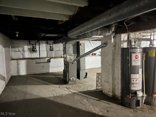 unfinished basement with water heater