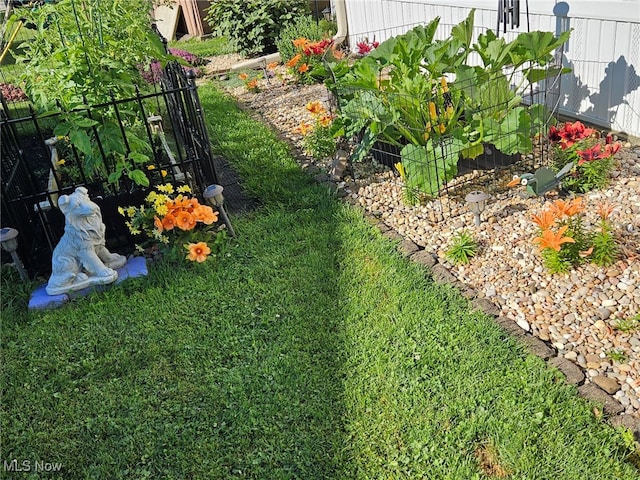 view of yard featuring a vegetable garden and fence