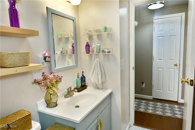 bathroom featuring vanity and wood finished floors