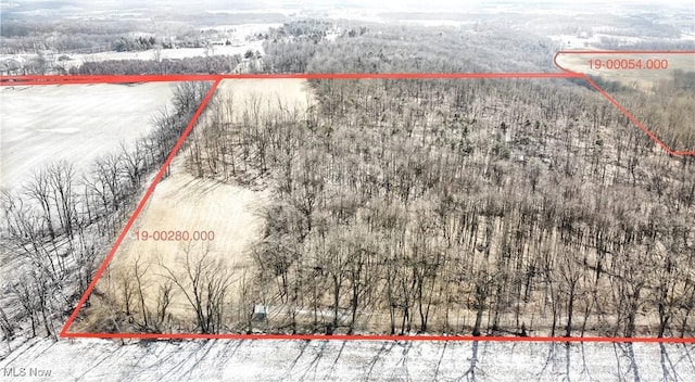 birds eye view of property with a wooded view