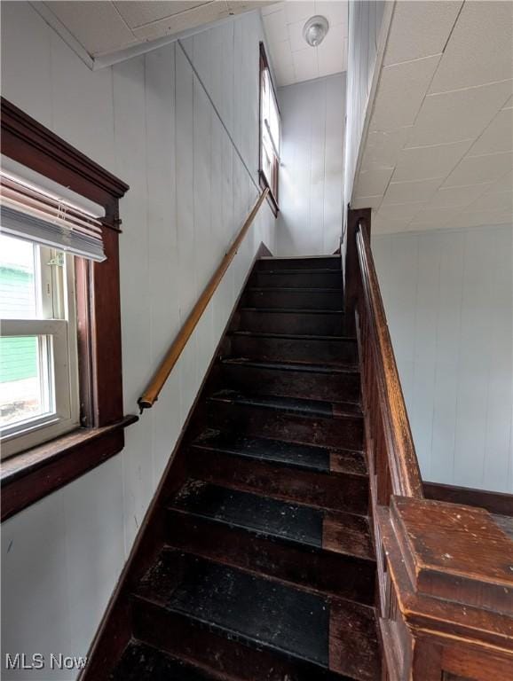 staircase featuring wood-type flooring