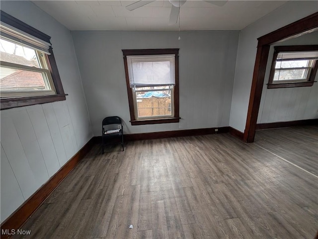 empty room featuring wood finished floors, baseboards, and a wealth of natural light