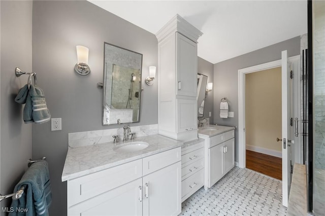 3006 Kingsley Rd, Shaker Heights, OH 44122 - full bathroom featuring a stall shower, vanity, and baseboards