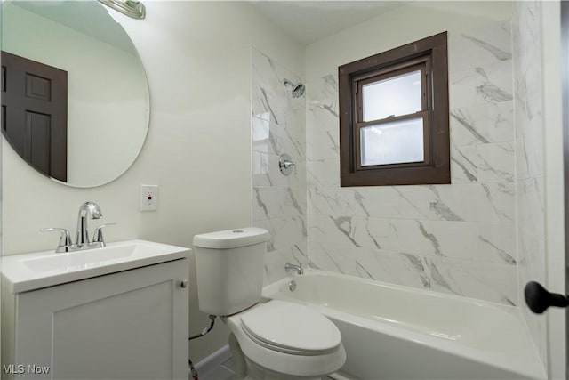 full bathroom with toilet, vanity, and bathtub / shower combination