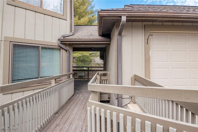 deck featuring a garage