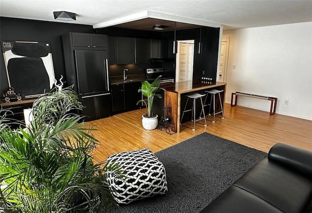 living room featuring light wood-style flooring