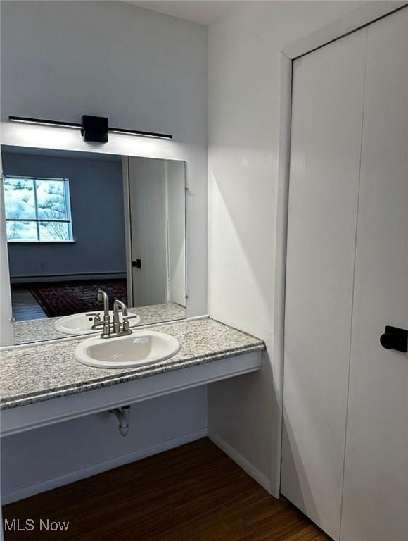 bathroom featuring vanity and wood finished floors