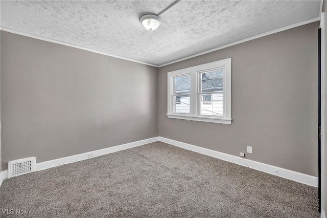 12117 Craven Ave, Cleveland, OH 44105 - spare room featuring a textured ceiling, carpet, ornamental molding, and baseboards