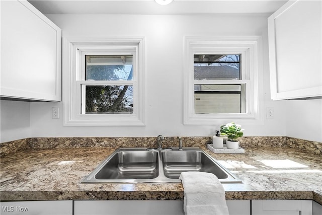 details featuring white cabinets and a sink