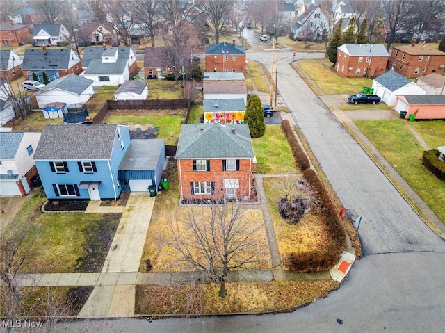 birds eye view of property with a residential view