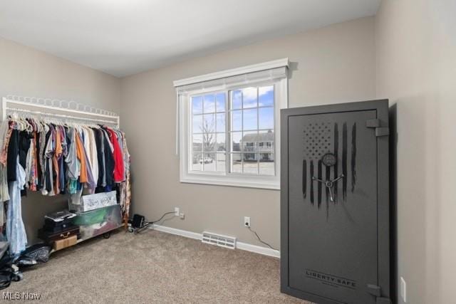 spacious closet with visible vents and carpet