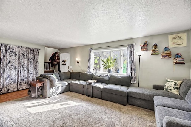 living area with a textured ceiling