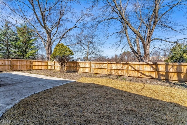 view of yard with a fenced backyard