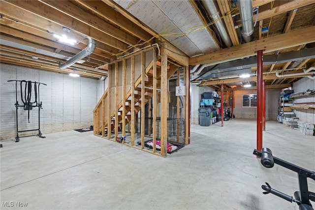 view of unfinished basement