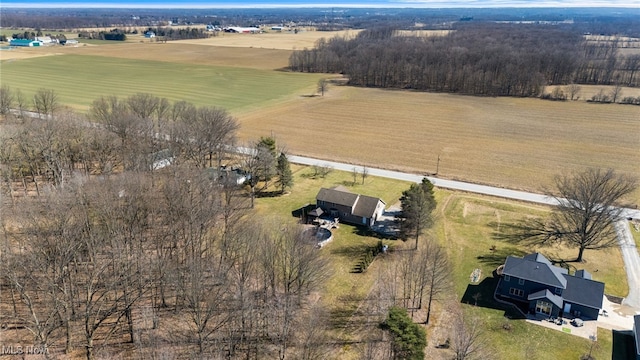 birds eye view of property featuring a rural view