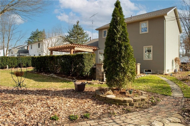 exterior space featuring a pergola