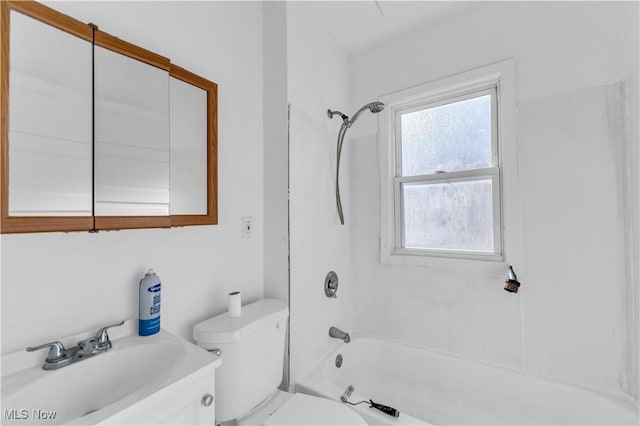 full bathroom with vanity, toilet, and shower / bathtub combination