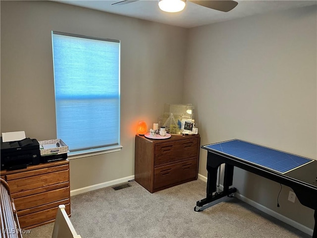 bedroom with visible vents, baseboards, and carpet