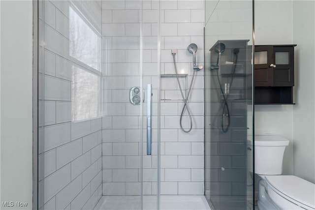 full bathroom featuring toilet and a stall shower