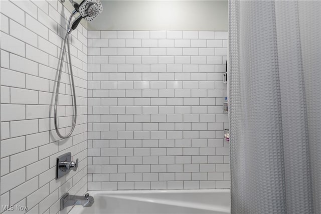 full bathroom with shower / bath combination with curtain