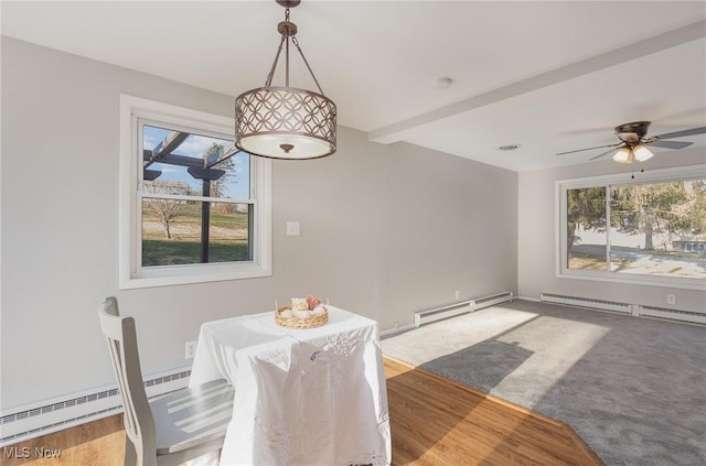 dining space with a baseboard heating unit and a wealth of natural light