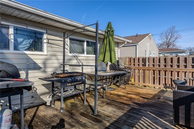 wooden terrace featuring fence