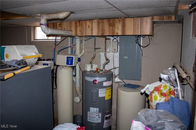 utility room featuring water heater and electric panel