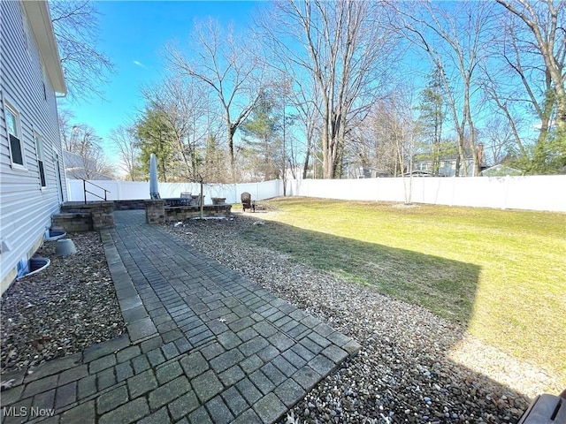 view of yard featuring a patio and a fenced backyard