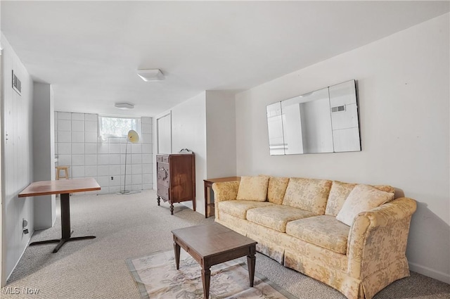 carpeted living room featuring visible vents