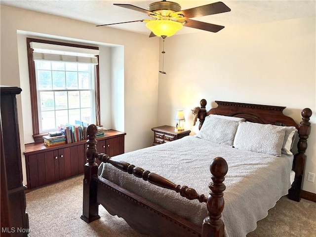 bedroom with carpet flooring and ceiling fan