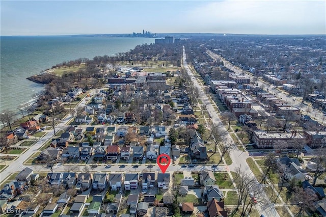 bird's eye view featuring a water view