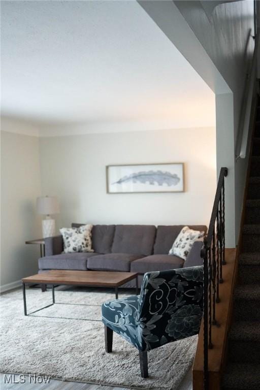 living area with stairway