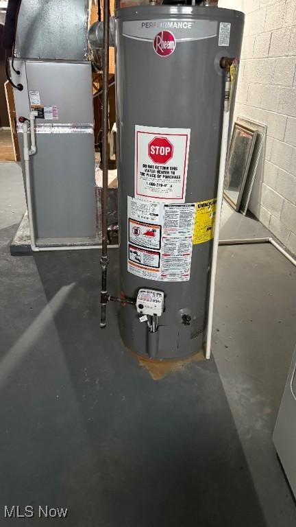 utilities with water heater and heating unit