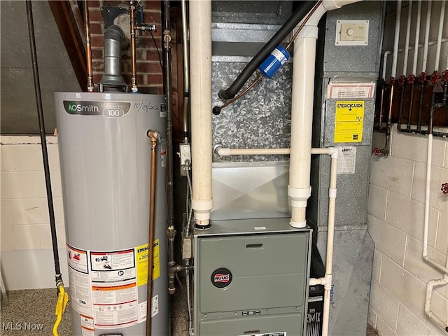 utility room featuring water heater