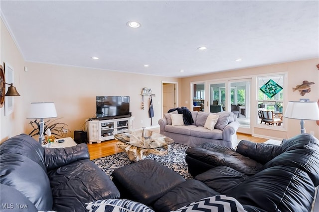 living area featuring recessed lighting and wood finished floors