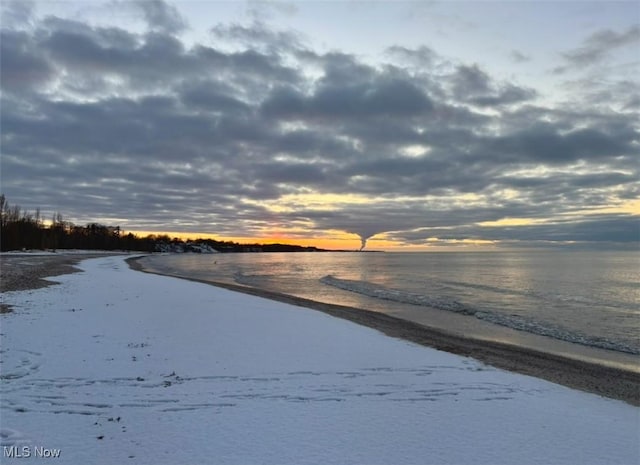 property view of water featuring a beach view