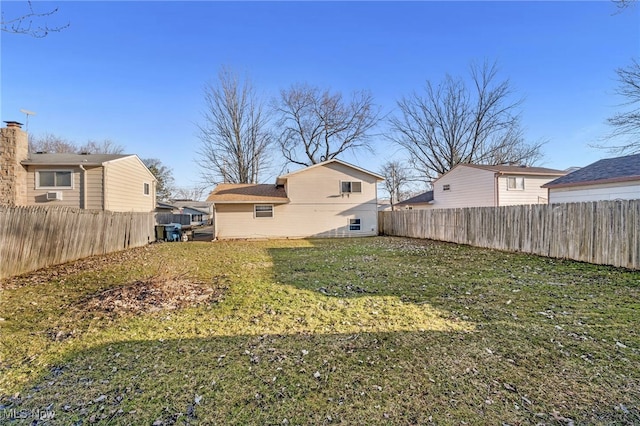 view of yard with a fenced backyard