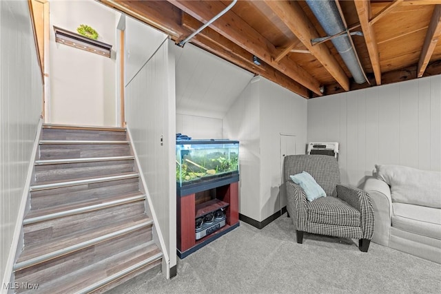 interior space with stairway and carpet floors