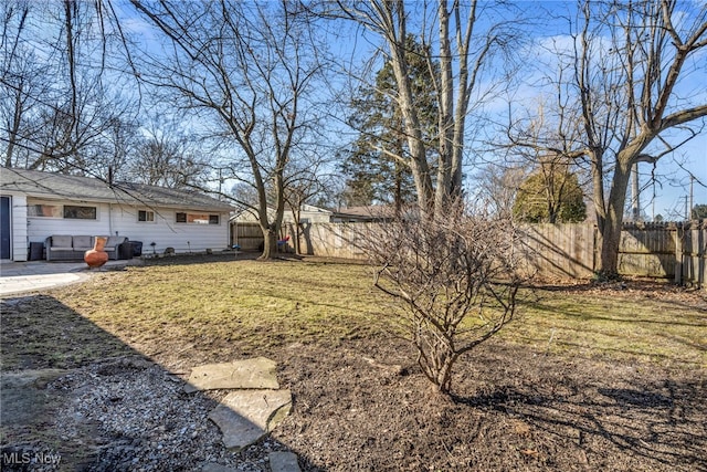 view of yard featuring a patio and a fenced backyard