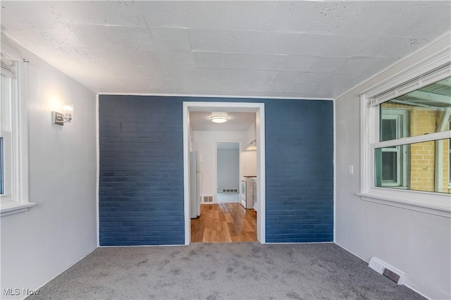 empty room featuring visible vents and carpet floors