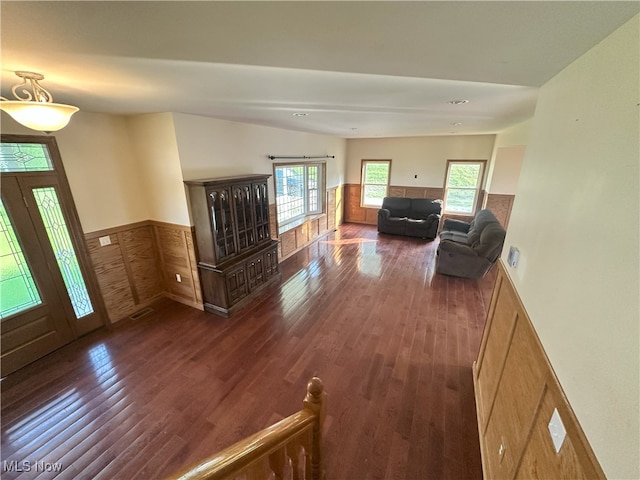 17583 Davis Ridge Rd, Caldwell, OH 43724 - living area with dark wood-style floors and a wainscoted wall