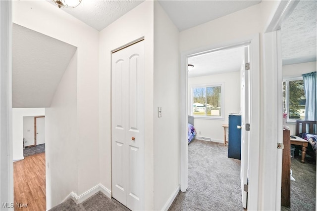 hall with baseboards, plenty of natural light, and carpet