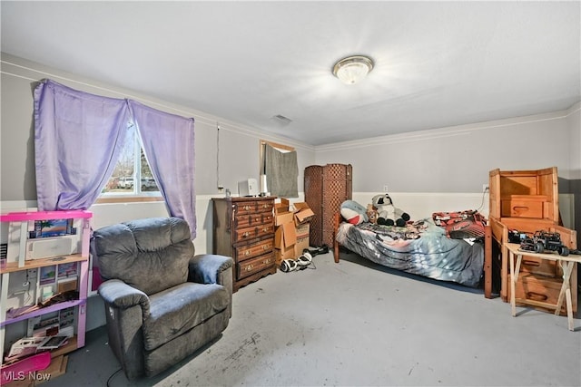 bedroom with visible vents and concrete flooring