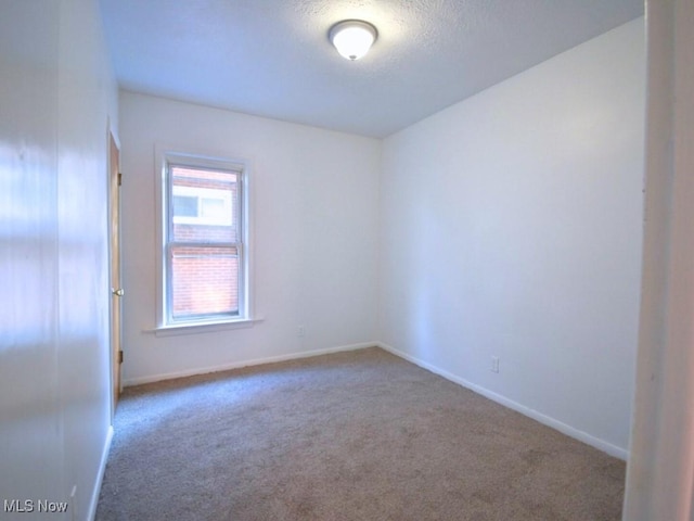 empty room featuring baseboards, carpet floors, and a textured ceiling